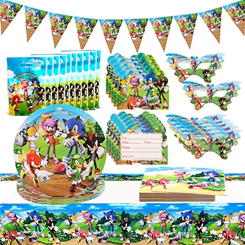 71 Piezas Suministros Vajilla de Fiesta Sonic, Decoracion Cumpleaños Sonic The Hedgehog,...