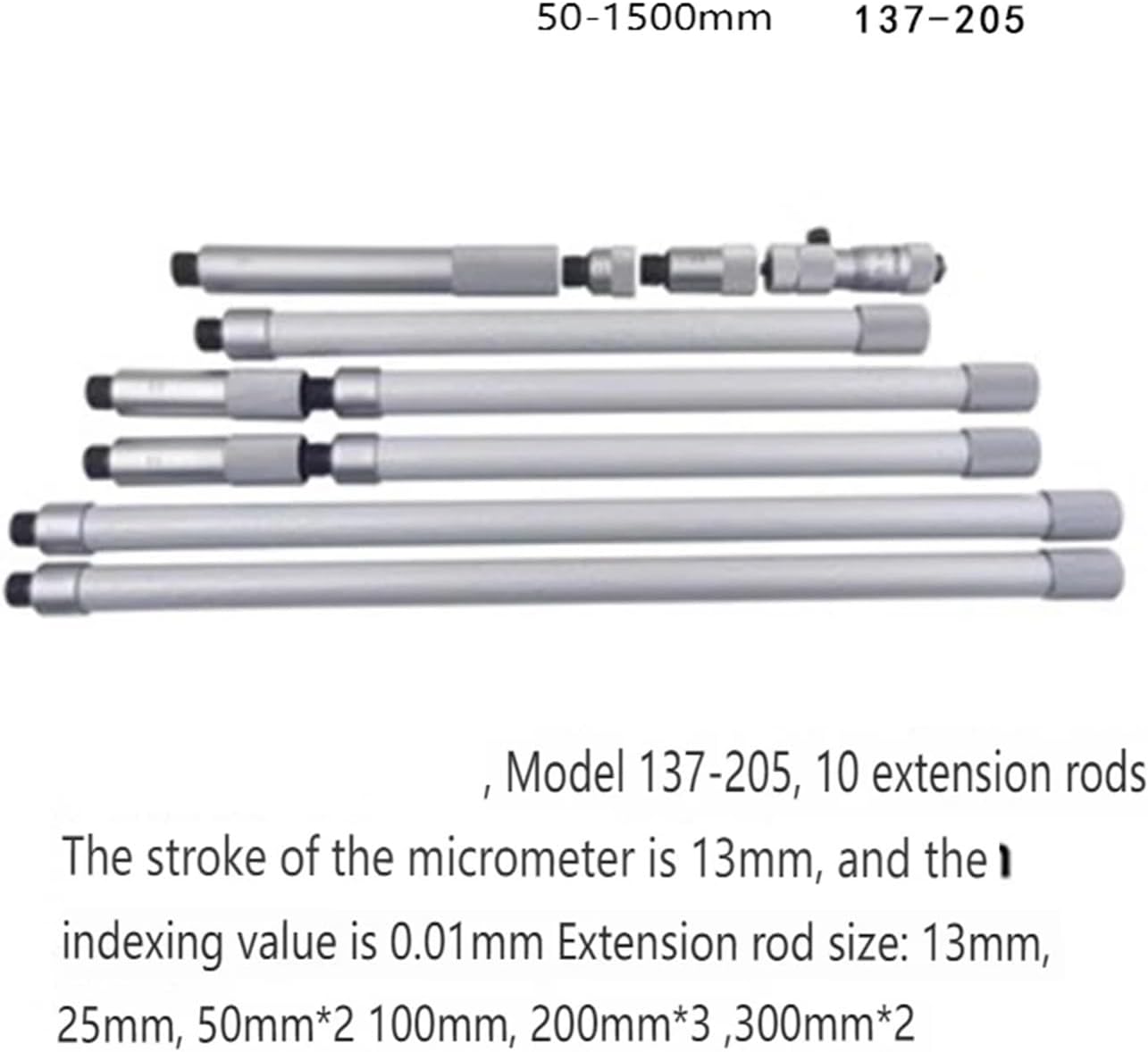 1PCS Inner Micrometer Digital Display Extension Rod Type 337-301 137-205 Tubular Inside Micro 137 139 50-300 50-1500 150-2000mm(137-205 50-1500)
