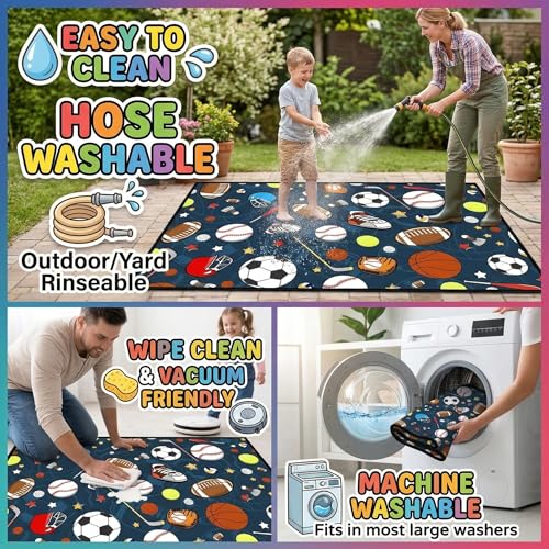 Tapete deportivo para niños 3x4 ft, diseño multideportivo miniatura 6