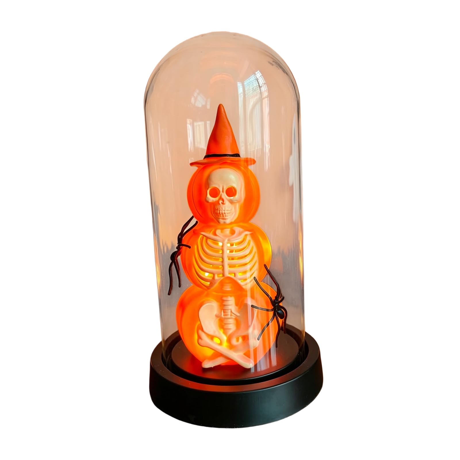 carotoe Seasonal Party Centerpiece Decor Featuring Lighted Pumpkin Skeleton in Glass Dome, Warm Glow for Indoor Tabletop Use Decor Seasonal Home Display Battery Light Desk