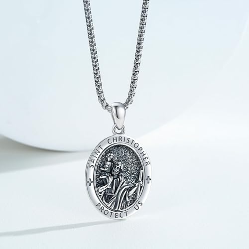 Vista 160 de Collar con colgante de plata de ley 925 con medalla de San Patrón, joyería religiosa para hombres y mujeres, con cadena de acero inoxidable 316L