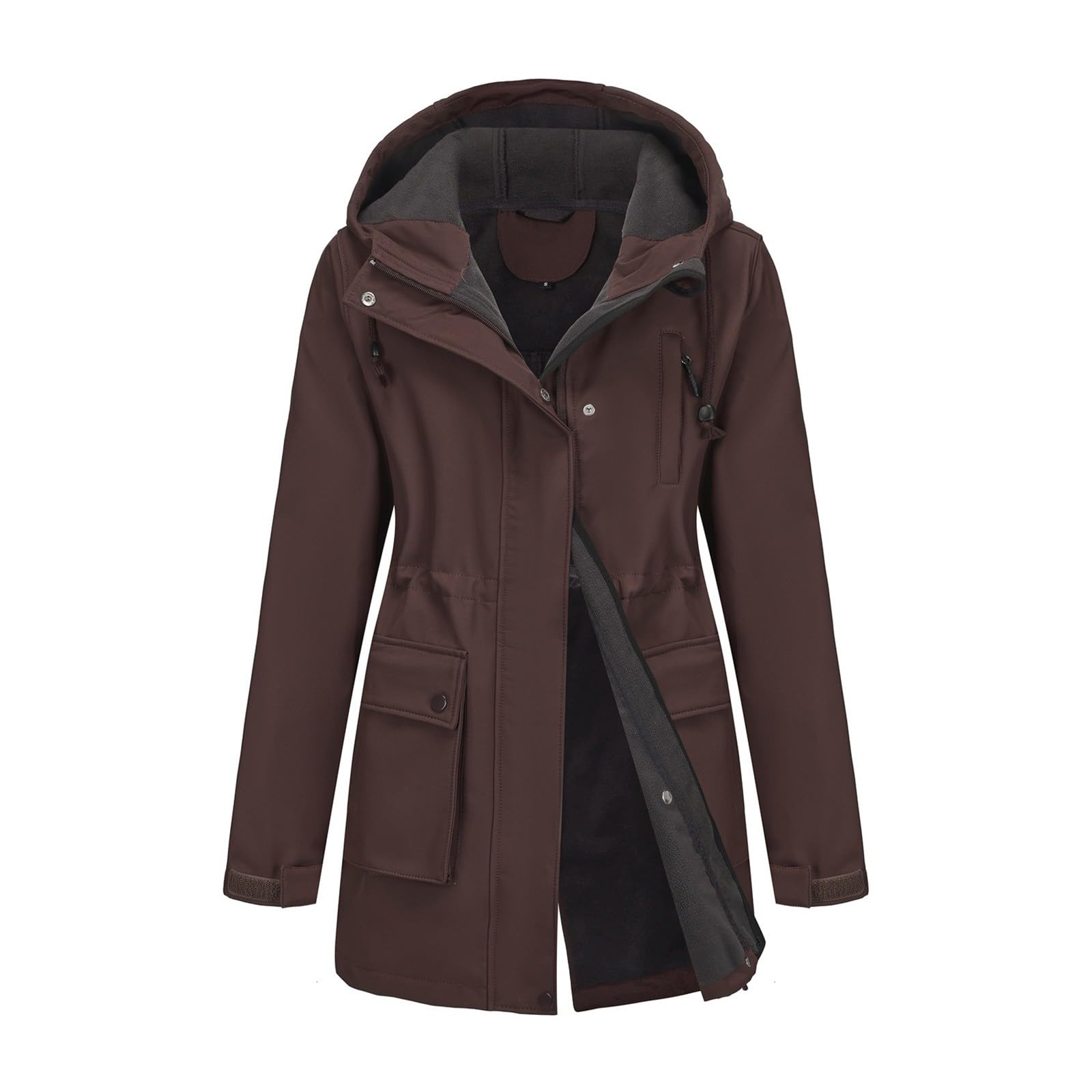 Giacca antipioggia da donna, lunga, impermeabile, foderata, 2 in 1, impermeabile, traspirante, parka antivento, taglie grandi, giacca softshell con cappuccio, giacca per il tempo libero sportiva