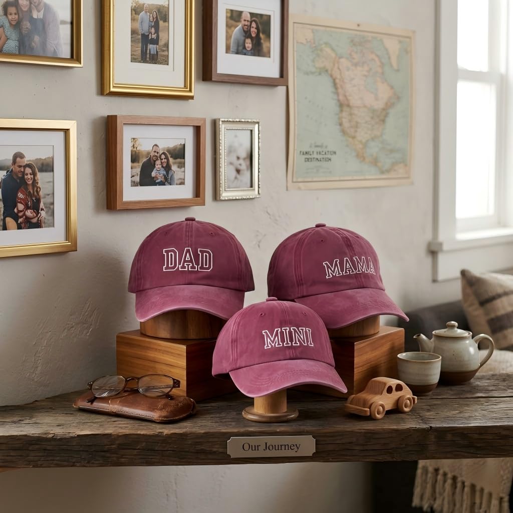 Confezione da 3 cappellini baseball abbinati genitore-figlio regolabili in cotone lavato con ricamo DAD MAMA Ideali per attività all aperto famiglia Regali la Festa del Papà della Mamma e le tappe imp