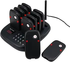 Retekess Sistema De Pager Para Restaurante Td175S, Alcance 100 Metros, 10 Pagers E Bips, 7 Modos Chamada Com Vibração, Campainha Piscante, 4 Teclados Praça Alimentação, Caminhão, Creche Igreja