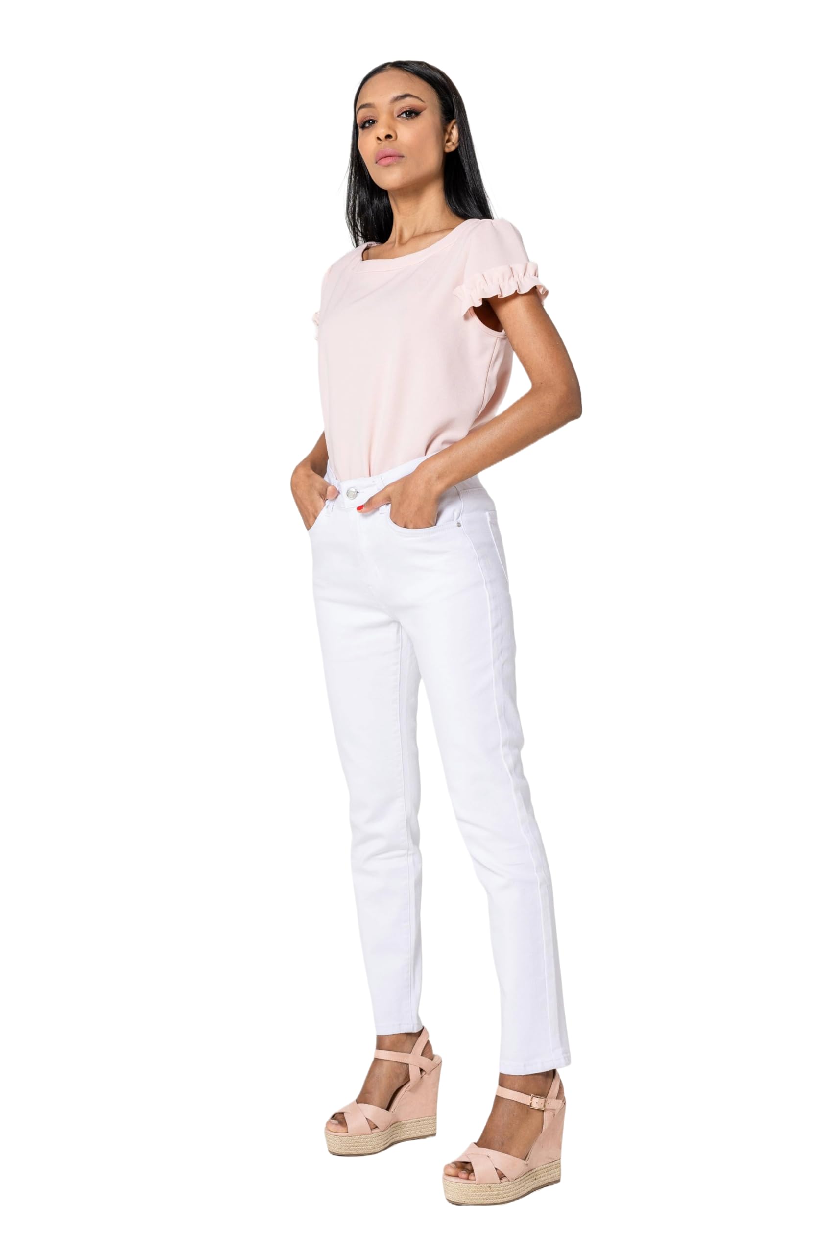 Nina Carter P189 - Pantalones vaqueros para mujer, corte alto, rectos, aspecto desgastado, efecto lavado