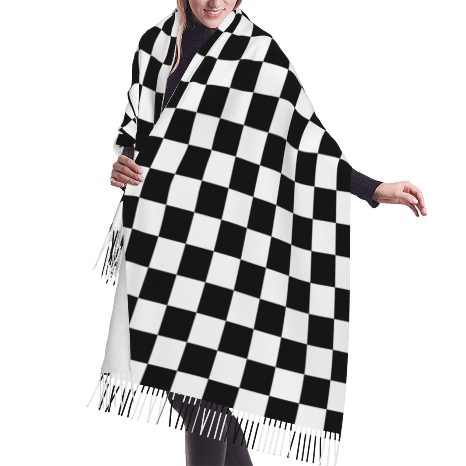 Gratka Unisex As Picture Scarf,Checkerboard Chess Board, Fringed Scarf Large Warm Soft Cashmere Feel Shawls Wraps 196X68 Cm
