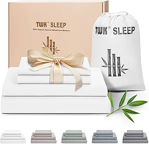 TWK Luxury Sheet Set, Genuine 100% Organic Viscose Derived from Bamboo, Cooling & Breathable, Silky Soft, Bedding Sheets & Pillowcases (White, Full)