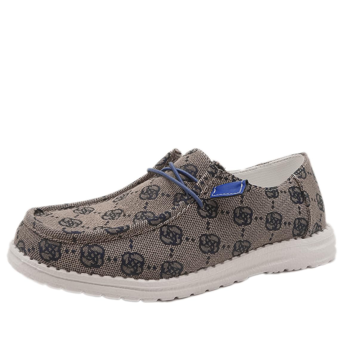 Women's Breathable Canvas Slip On Loafers Outdoor Walking Low Top Deck Shoes Round Toe Lace Up Boat Shoes Casual Comfortable Loafers