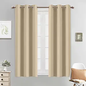 Yakamok Soft and Smooth Beige Curtains for Bedroom - Grommet Thermal Insulated Room Darkening Curtains for Living Room, Set of 2 Panels (38 x 54Inch, Beige)