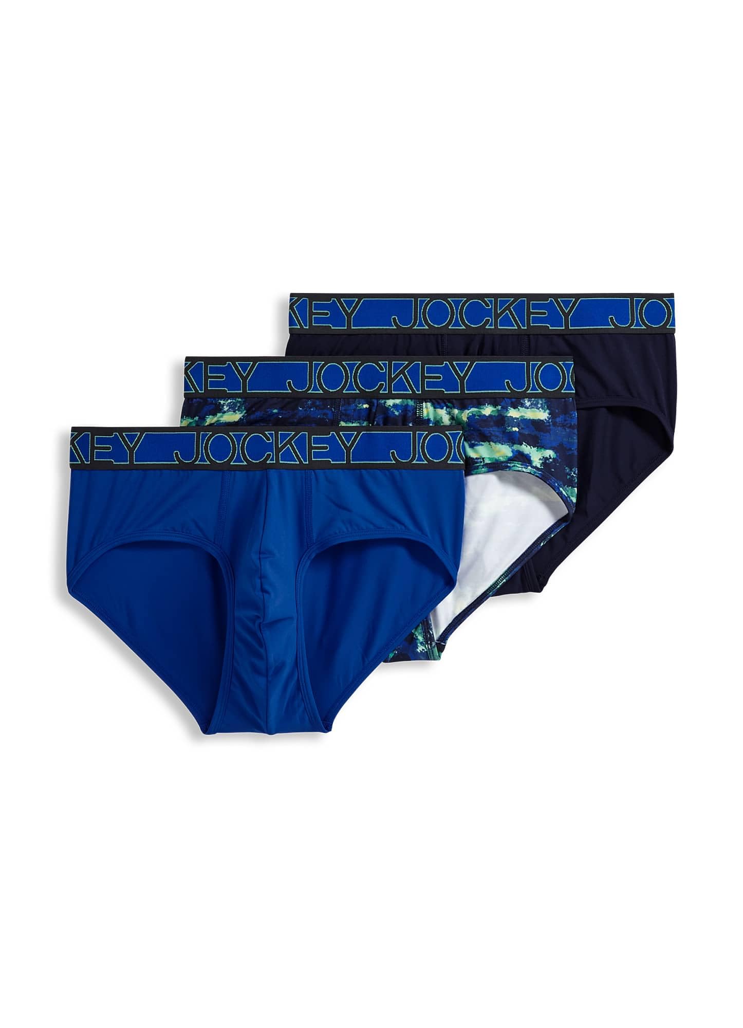 Jockey Men's Underwear Active Microfiber Brief - 3 Pack, Bluest Blue/Smoky Stripe Blues/True Navy, S