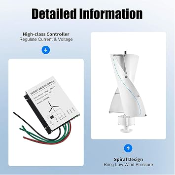 16000W Portable Verticalwind Power,2M/S Wind Speed Starting Wind Power Generator with Charge Controller for Farm, Highway, Mountainous Areas