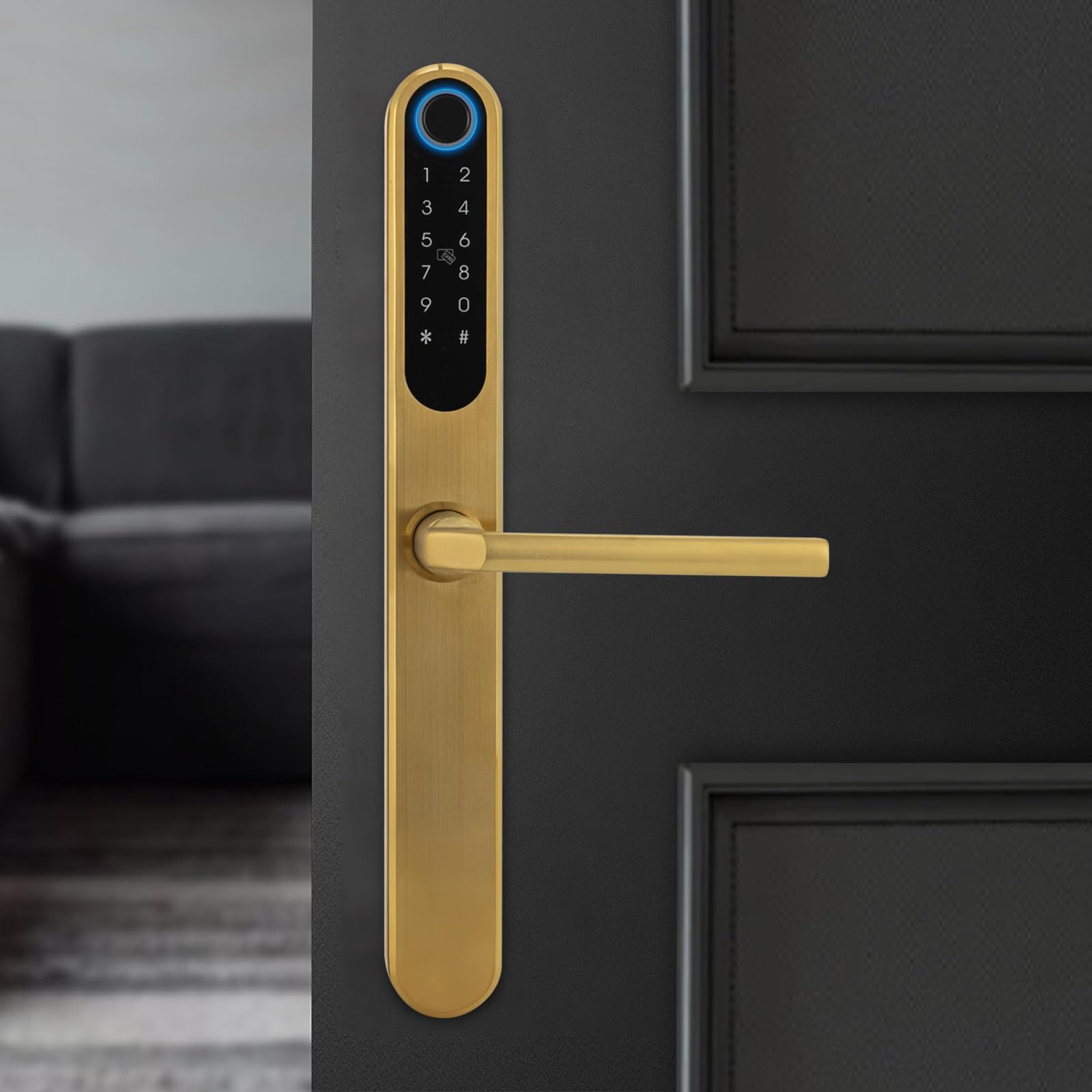 Gold Fingerabdruck-Türschloss, Intelligentes Türschloss mit Griff Digitales Türschloss, für Häuser Wohnungen Hotels Büros 4 * 33cm