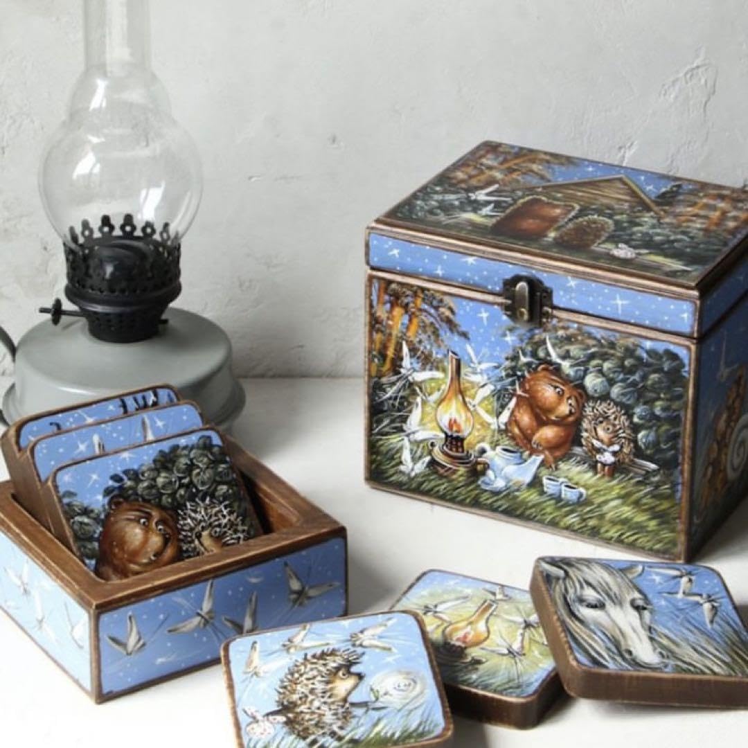 秋の感謝セール♪ロシア雑貨☆『霧の中のハリネズミ』木製収納box