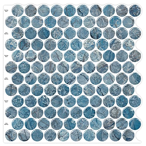 Artemuro 10-Sheets Premium Peel And Stick Backsplash Tile - Penny Round Luxury Blue Marble Self Adhesive Tiles, 12X12 Inches 3D Decorative Wall Sticker Stick On Backsplashes For Kitchen, Bathroom #TOP15