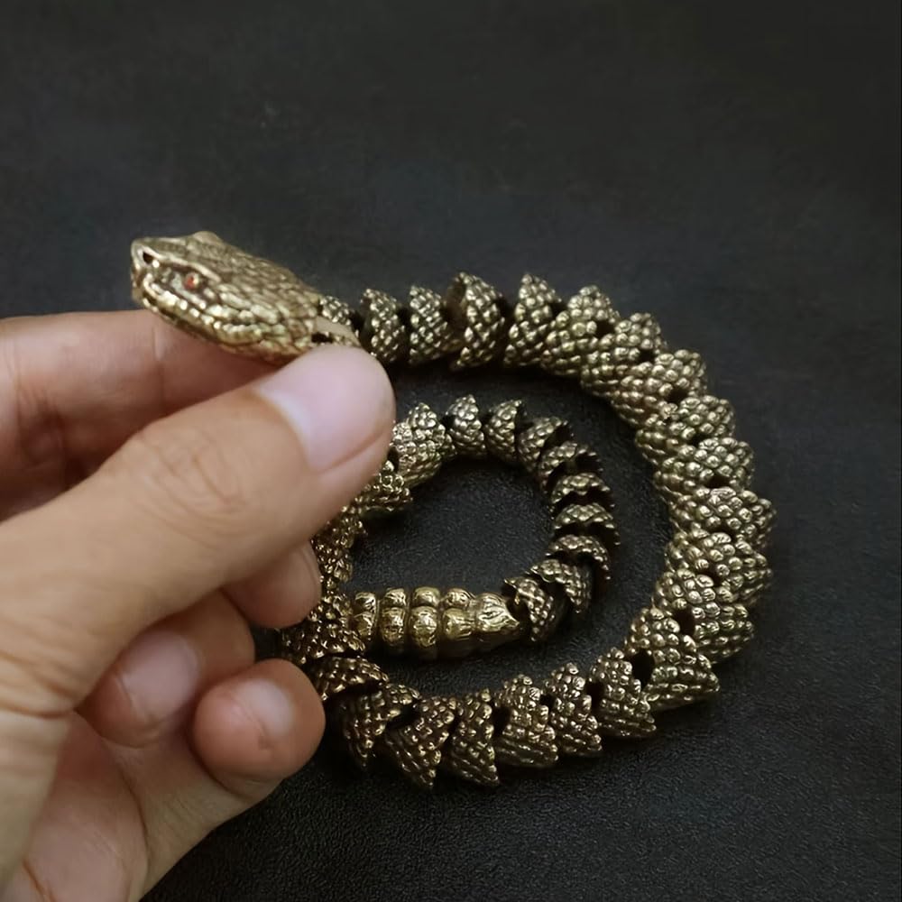 Vintage Brass Rattlesnake Figurine - 3D Lifelike Dragon Snake, Artisanal Desk Decor & Tea Pet Gift, Versatile Indoor/Outdoor Use