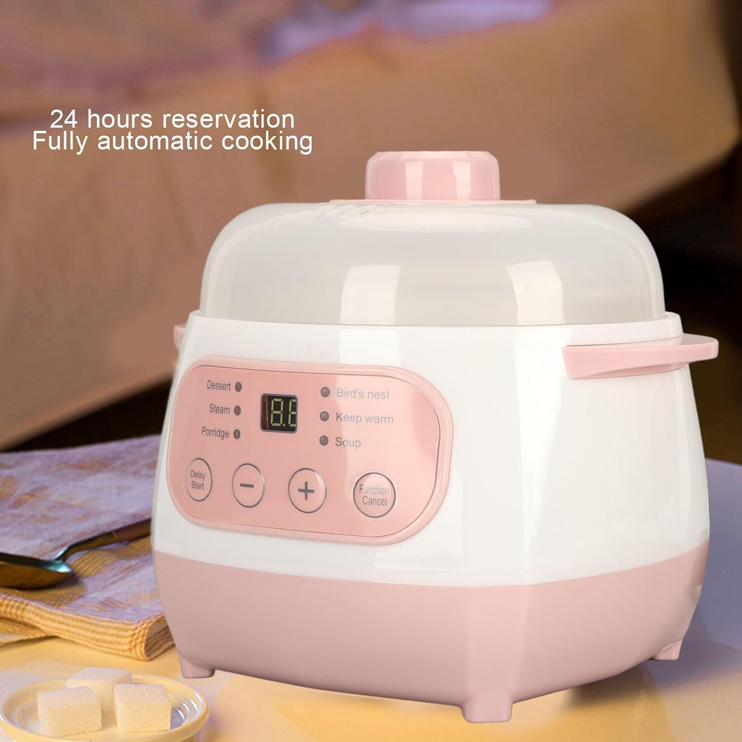 Olla Eléctrica Inteligente De Cerámica De 1 Litro para Sopas - Olla De Cocción Lenta Multifuncional con Sistema Anti-Quemado En Seco, Ideal para Gachas, Guisos Y Comidas Rápidas.
