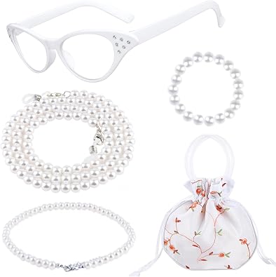 5 PCS Old Lady Costume Set Eyeglasses Glasses Chain Necklace Bracelet for Women Granny Dress Up