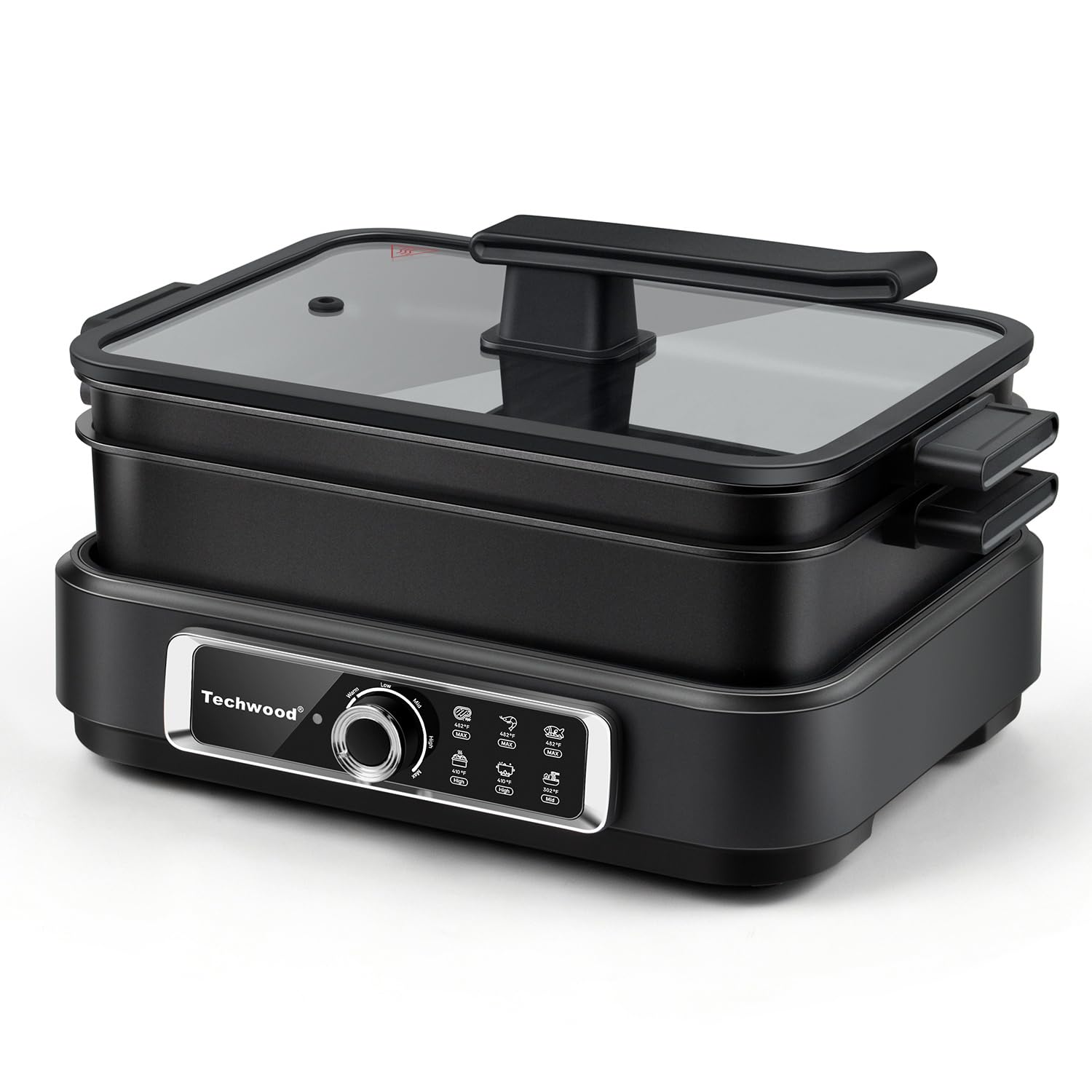 Electric Skillet Techwood 7 5-Quart 2-in-1 Slow Cooker Versatile Multi-Cooker with 5-Level Heat Settings Come with Non-stick Skillet