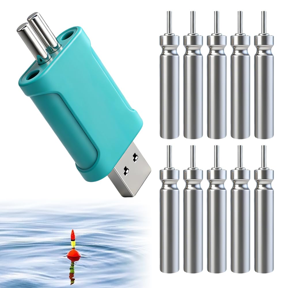 LYPPUL 10 Stück LED Posen Angeln Batterie, Aufladbar Akku für Angelposen mit Ladegerät, Wiederaufladbare CR425 USB Angelposen Akku für Angelposen Angeln Schwimmer LED Angel Posen Leuchtpose Angeln - 2
