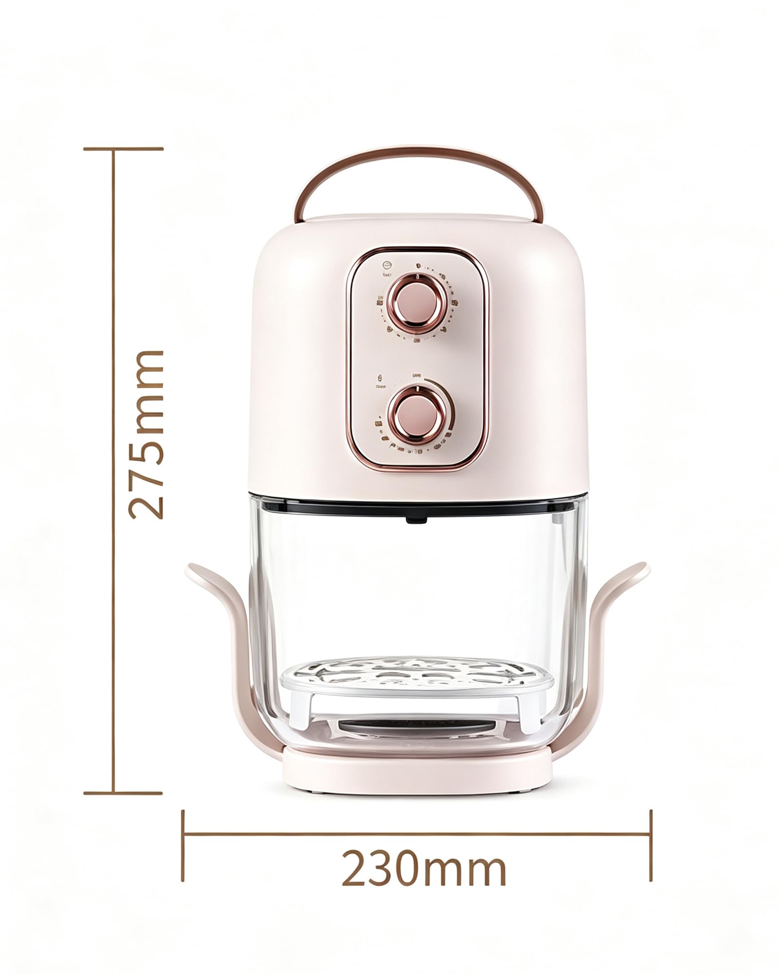 Friggitrice ad Aria a Torre Visibile 2,5L, Controllo a Doppia Manopola | Finestra di visualizzazione in vetro trasparente a 360°, per singoli, coppie e piccole cucine, tempo e temperatura