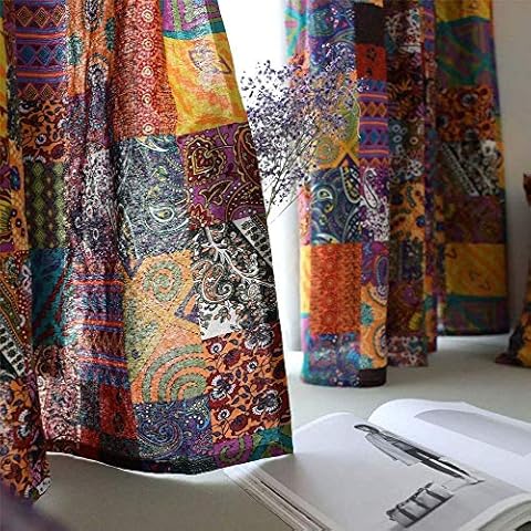 CoutureBridal Gardinen Boho Vorhang Durchscheinend Baumwolle Leinen-Optik Verdunkelungsgardine Wohnzimmer Schlafzimmer Indisch Vintage Stil Blickdichte Vorhänge Cover