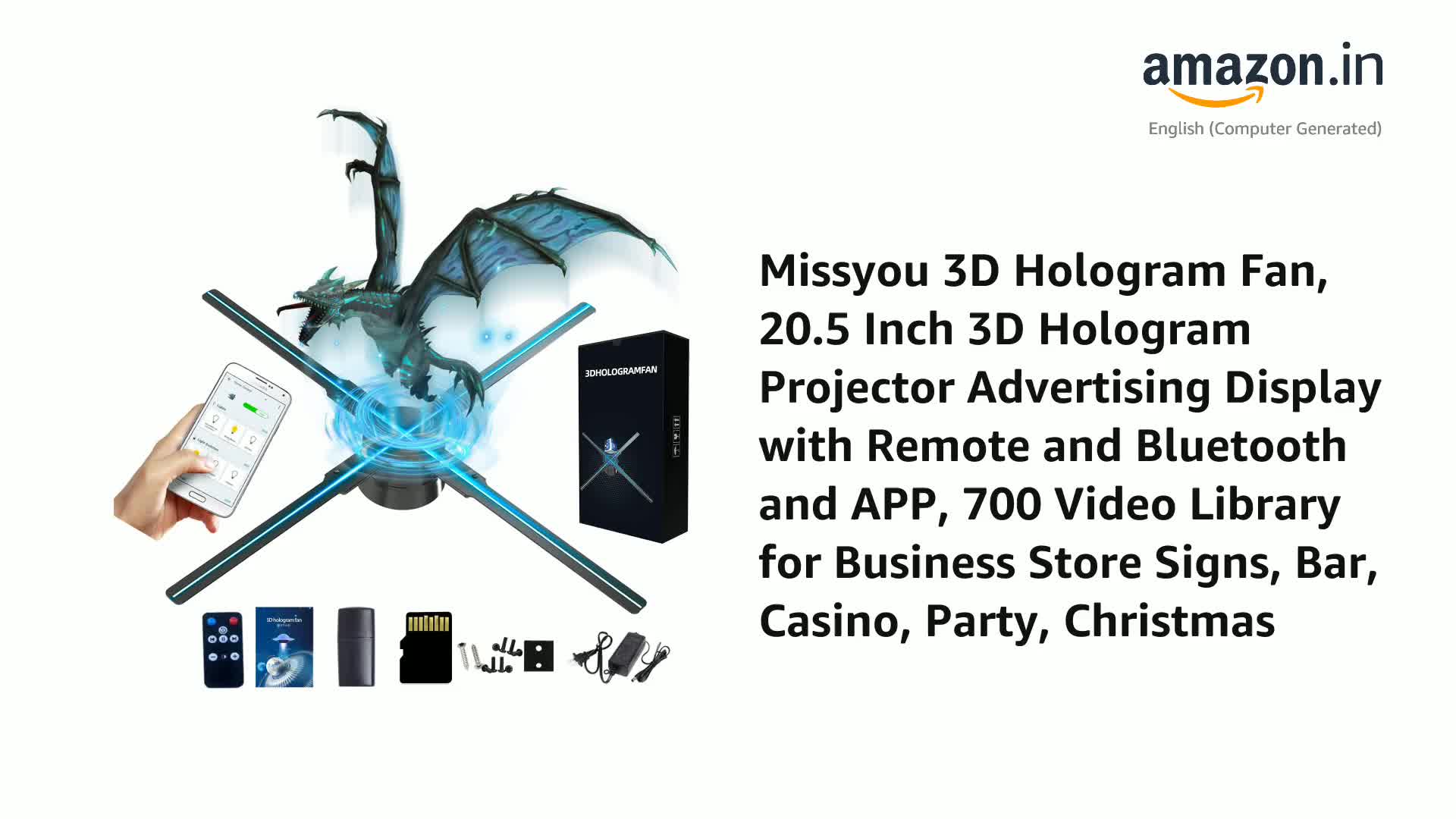 Missyou 3D Hologram Fan 50CM LED Holografische Projector met 276 LED's, WiFi & APP Besturing, Compact en Draagbaar, Inclusief 700 Video's – Voor Beurzen, Evenementen & Reclame