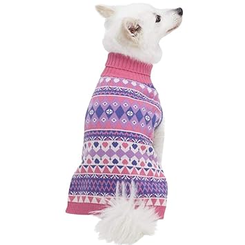 Blueberry Pet 7 Patterns Vivid Tone Sweet Winter Bloom Designer Pullover Dog Sweater with Valentine Heart in Carnation Pink and Sheer Lilac, Back Length 12
