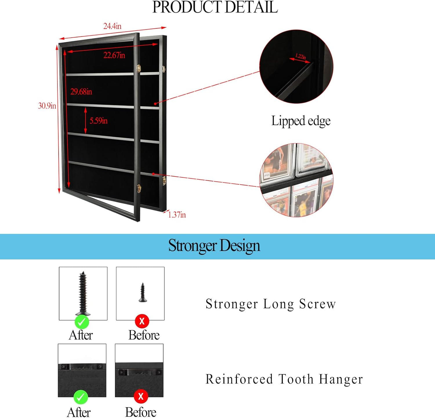 Graded Sports Card Display Case - 35 Baseball Card Display Case - Lockable Sports Card Frame Wall Display with UV Protection for Hockey Football Basketball Cards,Black