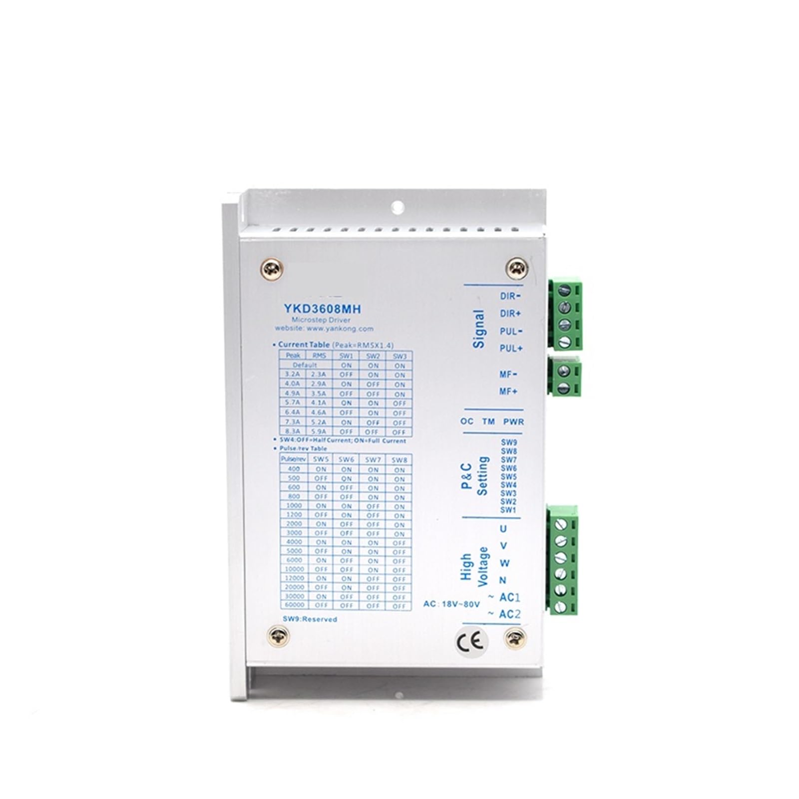 Controlador de Motor Paso a Paso YKD3608MH trifásico 18-80 V CA 5,9 A 350 Hz Motor Compatible 57~86 mm