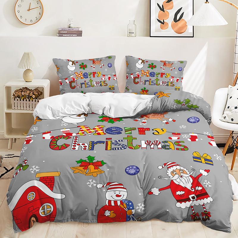 Housse de couette 90x190 microfibre grise anti-plis et douce pour lit enfant