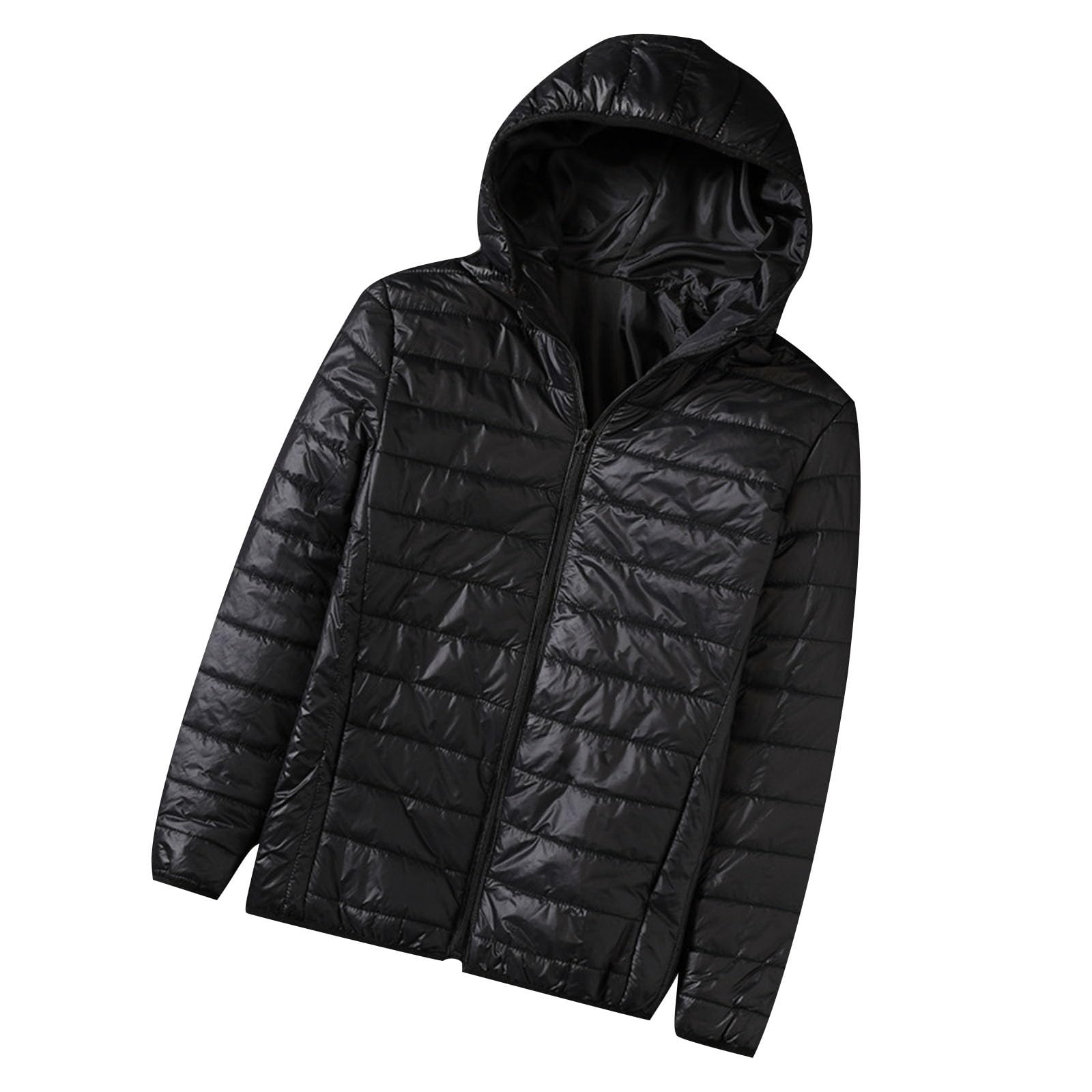 Mens Puffer Jacket Lightweight Packable Down Coat Hooded Quilted Jacket Padded Insulated Coat Thermal Outwear