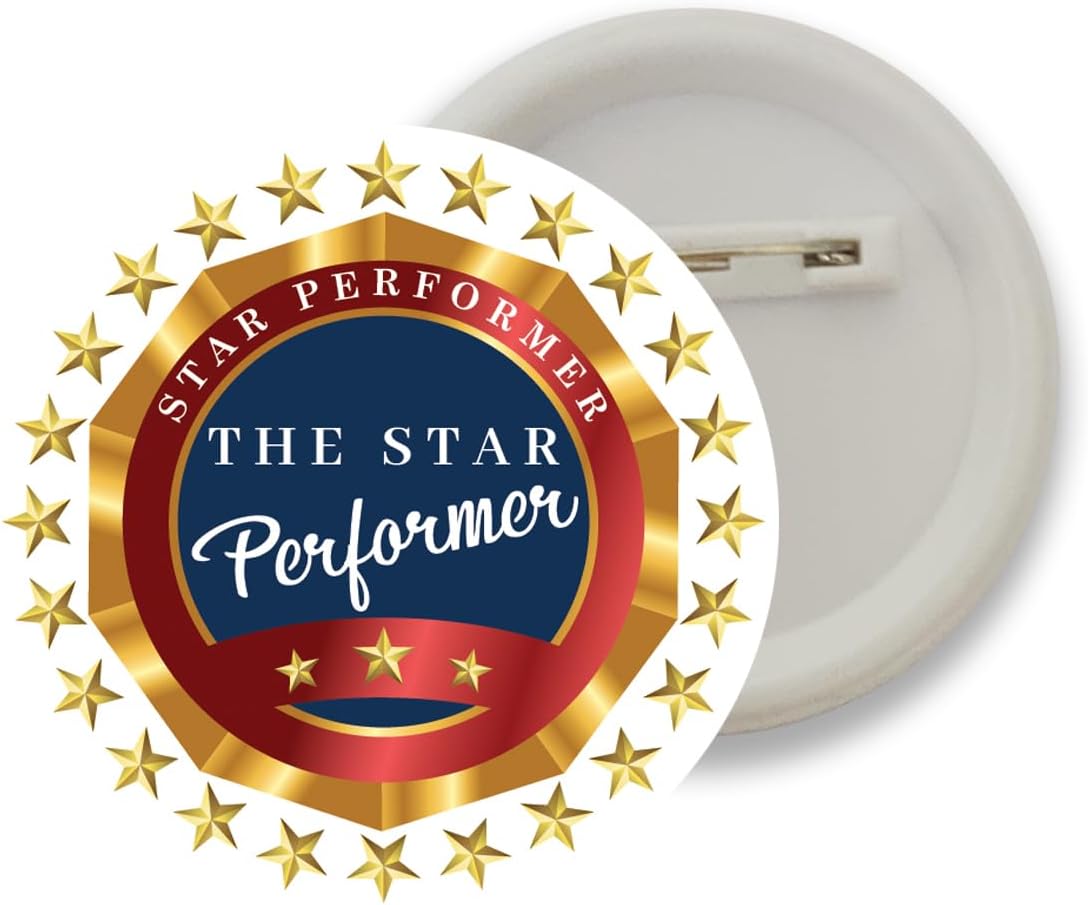 D2C Badges of Star performer of the Month Round Shape Badge For Students Colleges classes Office Small Business entrepreneur batches for Bags, Backpack, Size-58mm Multicolor D6 Pack of 1