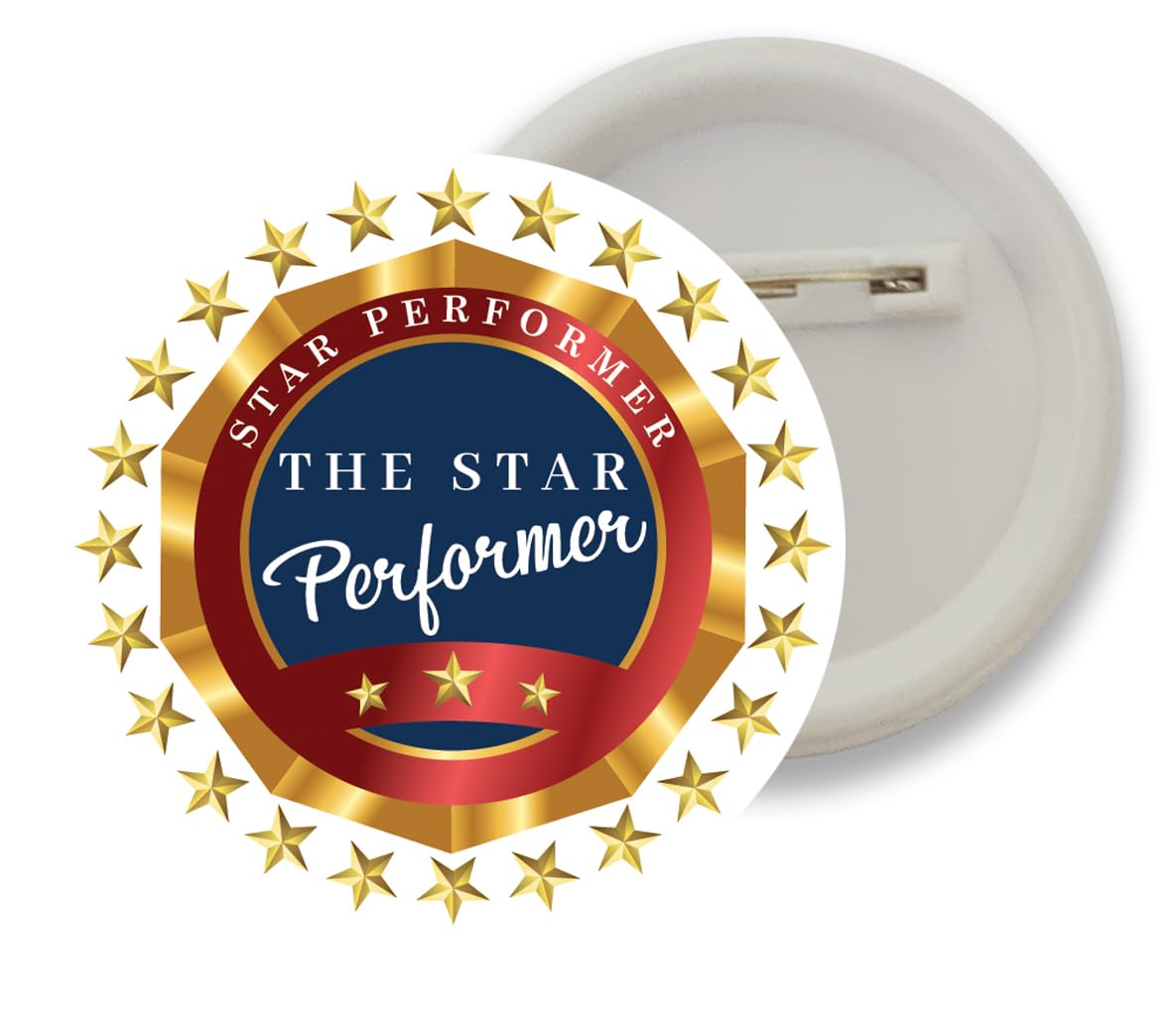 D2C Badges of Star performer of the Month Round Shape Badge For Students Colleges classes Office Small Business entrepreneur batches for Bags, Backpack, Size-58mm Multicolor D6 Pack of 5