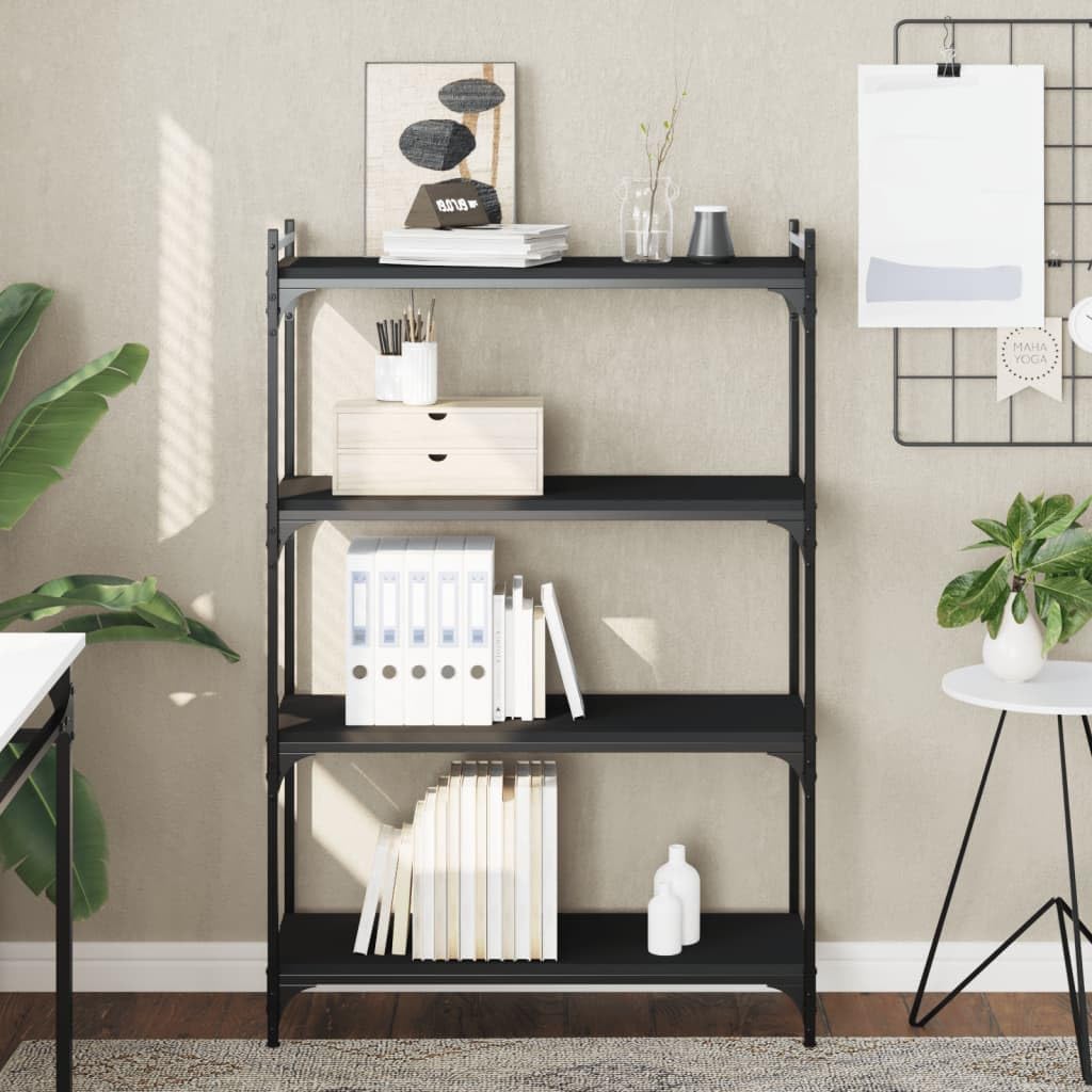 Homgoday Regał na książki, 4 półki, stojący, biurowy, magazynowy, do przechowywania, regulowane nogi, do salonu, gabinetu, biura, czarny, 80 x 30 x 120 cm, materiał drewnopochodny
