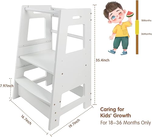 Miniatura 7 de ECOMEX Torre de pie para cocina, taburete de aprendizaje de altura ajustable para niños, taburete de seguridad extraíble anticaída para dormitorio,