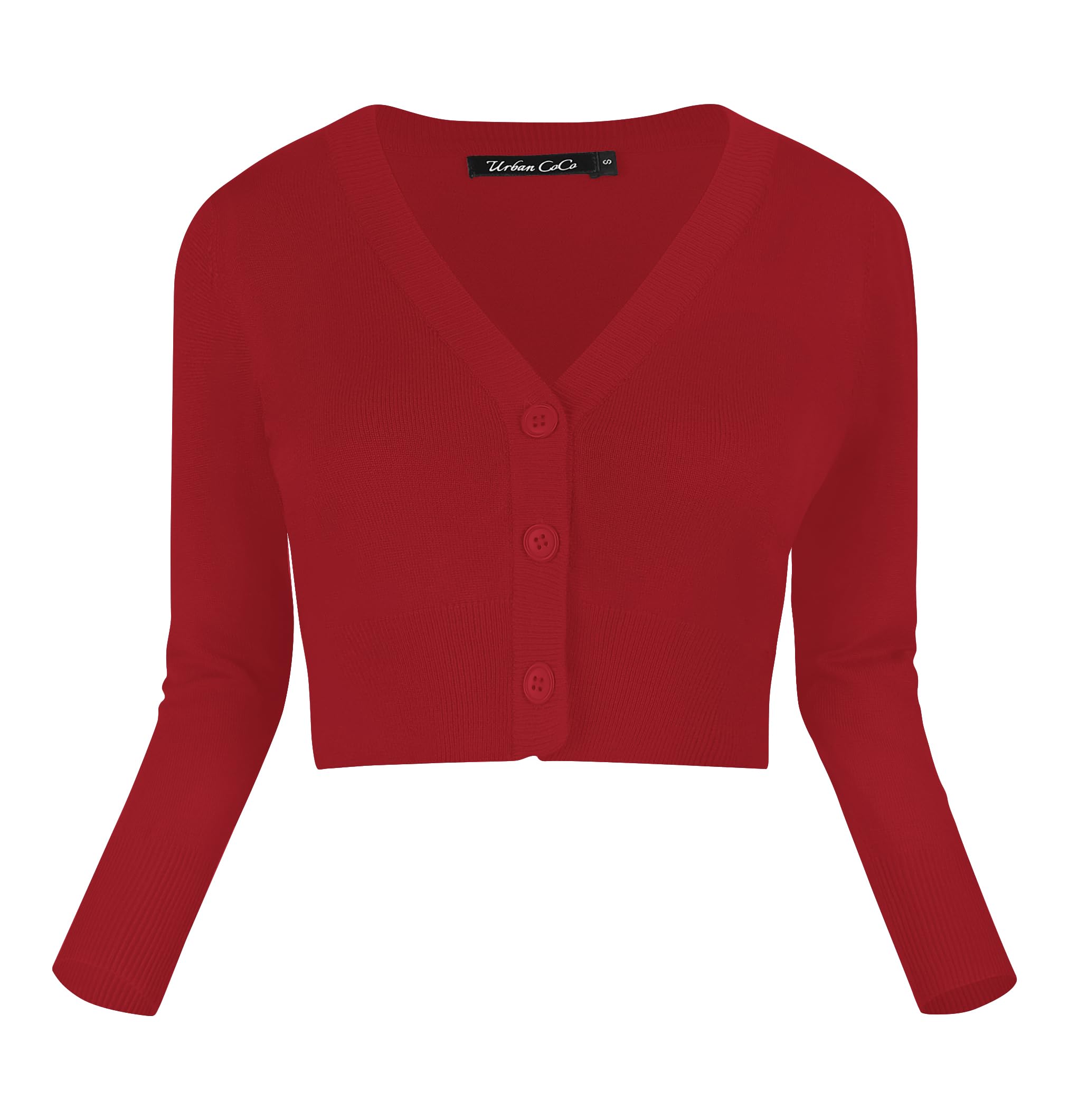 Urban GoCo Mujeres Chaqueta Corta Punto de Manga 3/4 Rebecas Escote en V Bolero Cárdigan