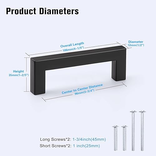 Miniatura 6 de KNOBWELL Paquete de 50 tiradores de cocina color negro mate de 3.780 in para armarios y cajones, distancia de agujero de 3-34 pulgadas de longitud