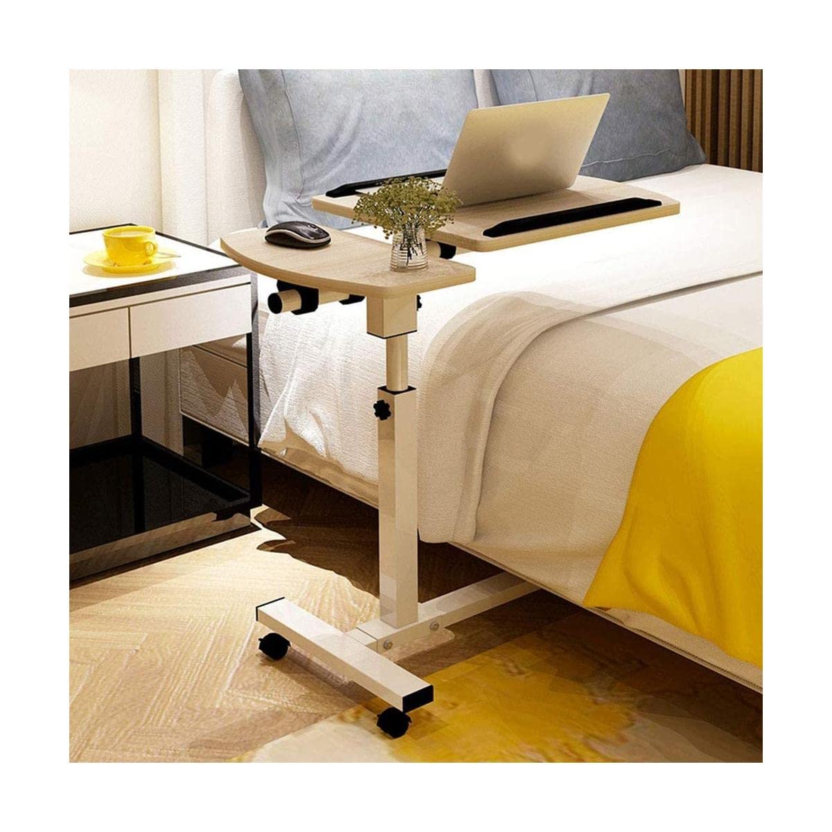 Support pour Ordinateur Portable Roulant réglable en Hauteur, Table de lit avec Ordinateurs de Bureau inclinables, Table Mobile pour Ordinateur Portable pour Bureau, hôpital et Maison