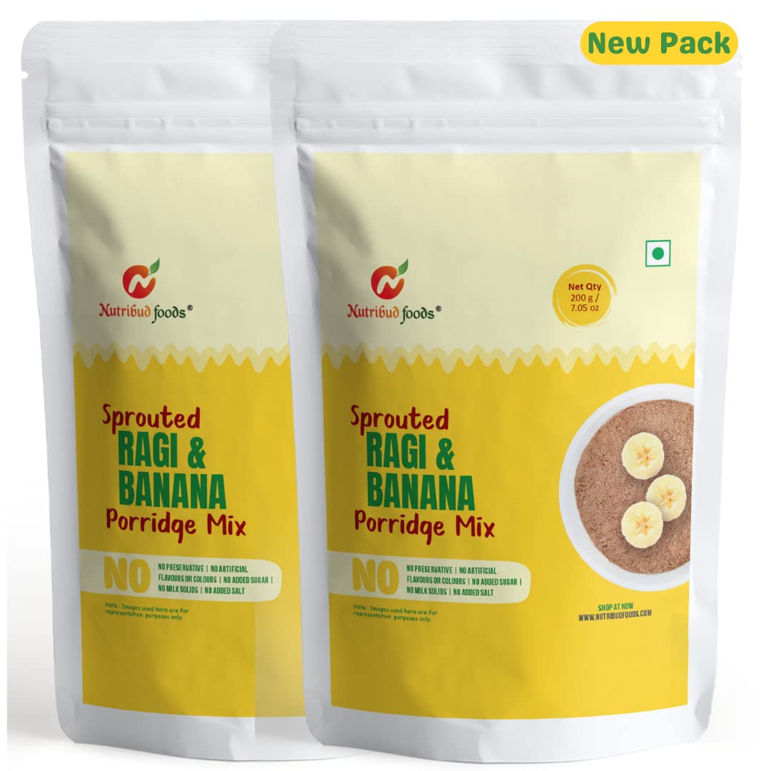 Nutribud Foods Sprouted Ragi And Banana Porridge Mix, 200 Gm (Pack Of 2) | 100% Natural Ingredients | Healthy For Little Ones | No Added Sugar | No Preservatives | No Artificial Flavours or Colours | No Milk Solids (B08DFTF2DN) Amazon Price History, Amazon Price Tracker