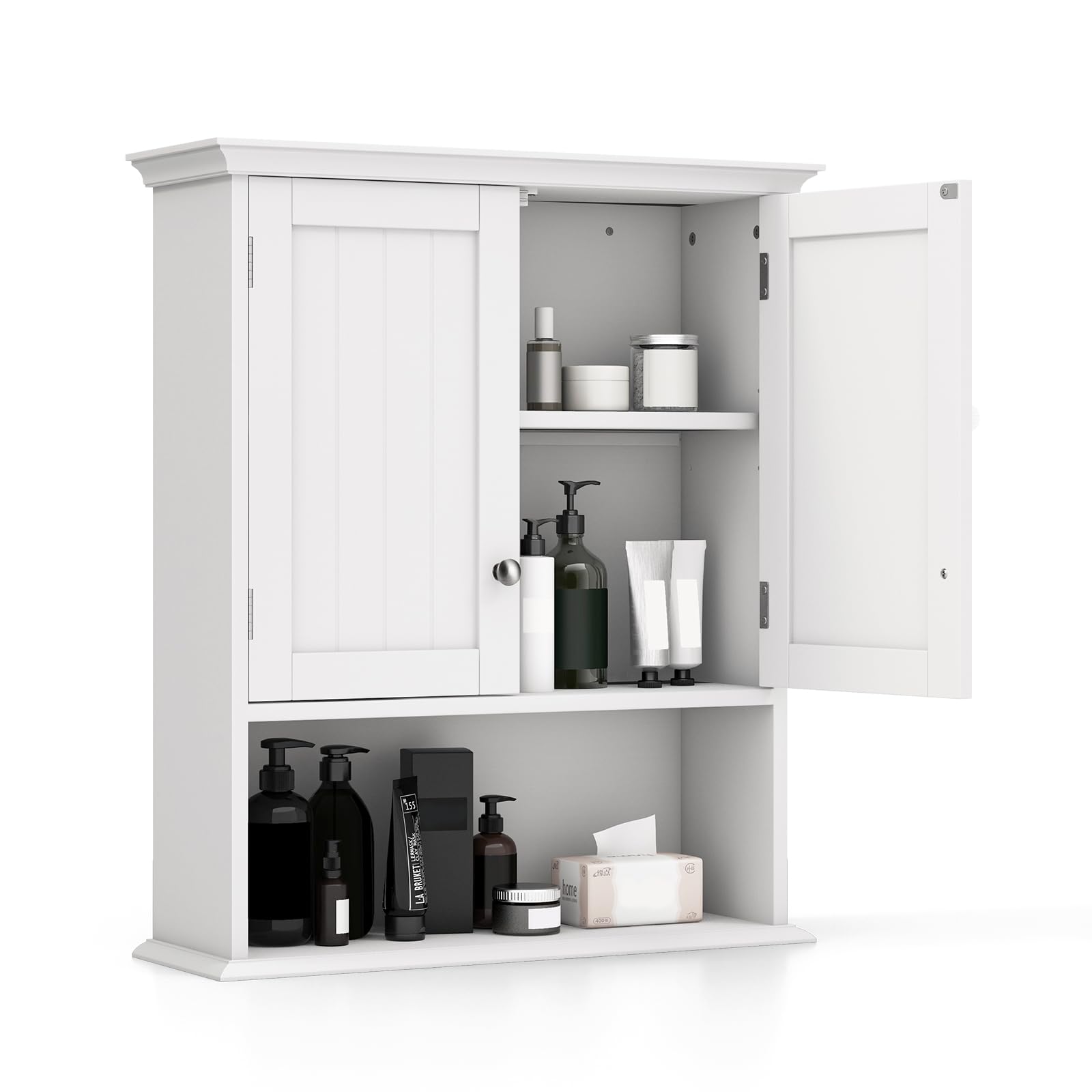 giantex bathroom cabinet wall mount, medicine cabinet with adjustable shelf, open shelf, over the toilet space saver storage organizer for laundry room, kitchen, cupboard (white)
