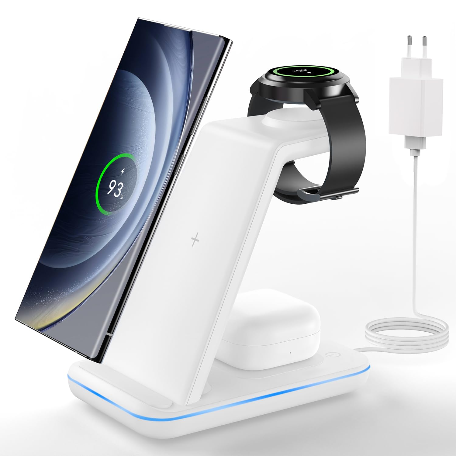 JoyGeek 3 in 1 Induktive Ladestation für Samsung, Wireless Charger für Samsung S26/S25/S24/S23/S22/ZFlip/Fold, Induktionsladegerät für Galaxy Watch Ultra/8-4, Kabelloses Ladegerät für Galaxy Buds-Weiß
