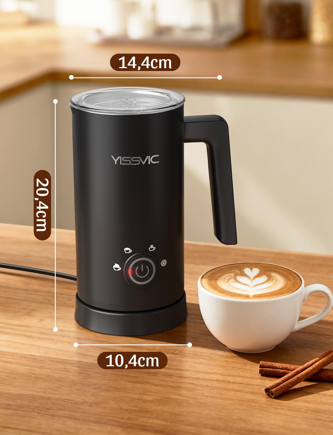 YISSVIC Mousseur à lait électrique Électrique Automatique 4 en 1 Électrique Automatique 500 W avec commande en un clic pour intérieur en acier inoxydable et revêtement antiadhésif