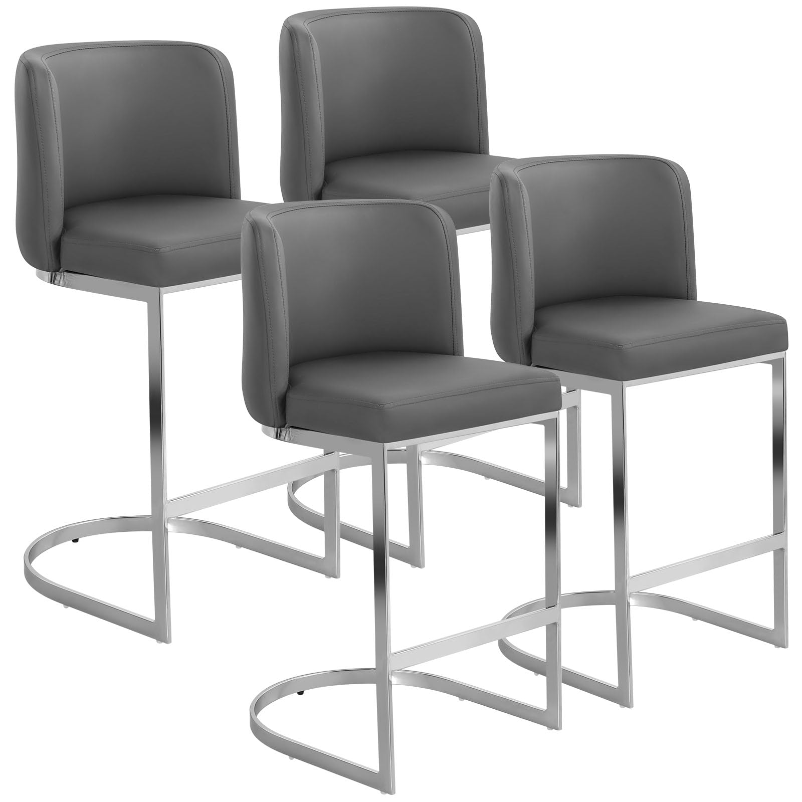 Bekrvio Counter Height Bar Stools Set of 4, Modern 26" Counter Stools with Back and C-Shaped Metal Frame, Upholstered Faux Leather Bar Chairs Island
