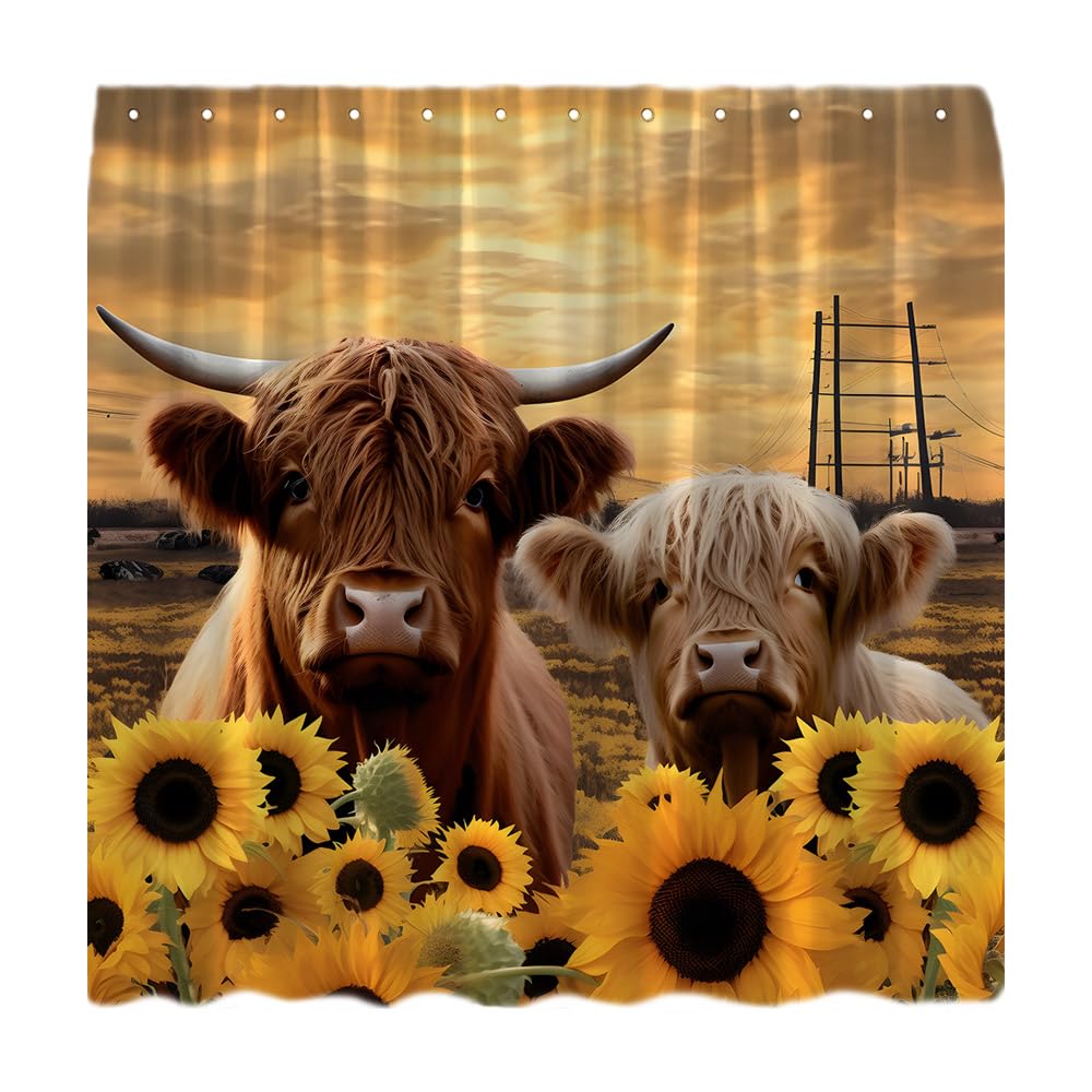 SAOLUIS Farmhouse Duschvorhang – Hochlandkuh Design, Wasserdicht, 152x183 Cm