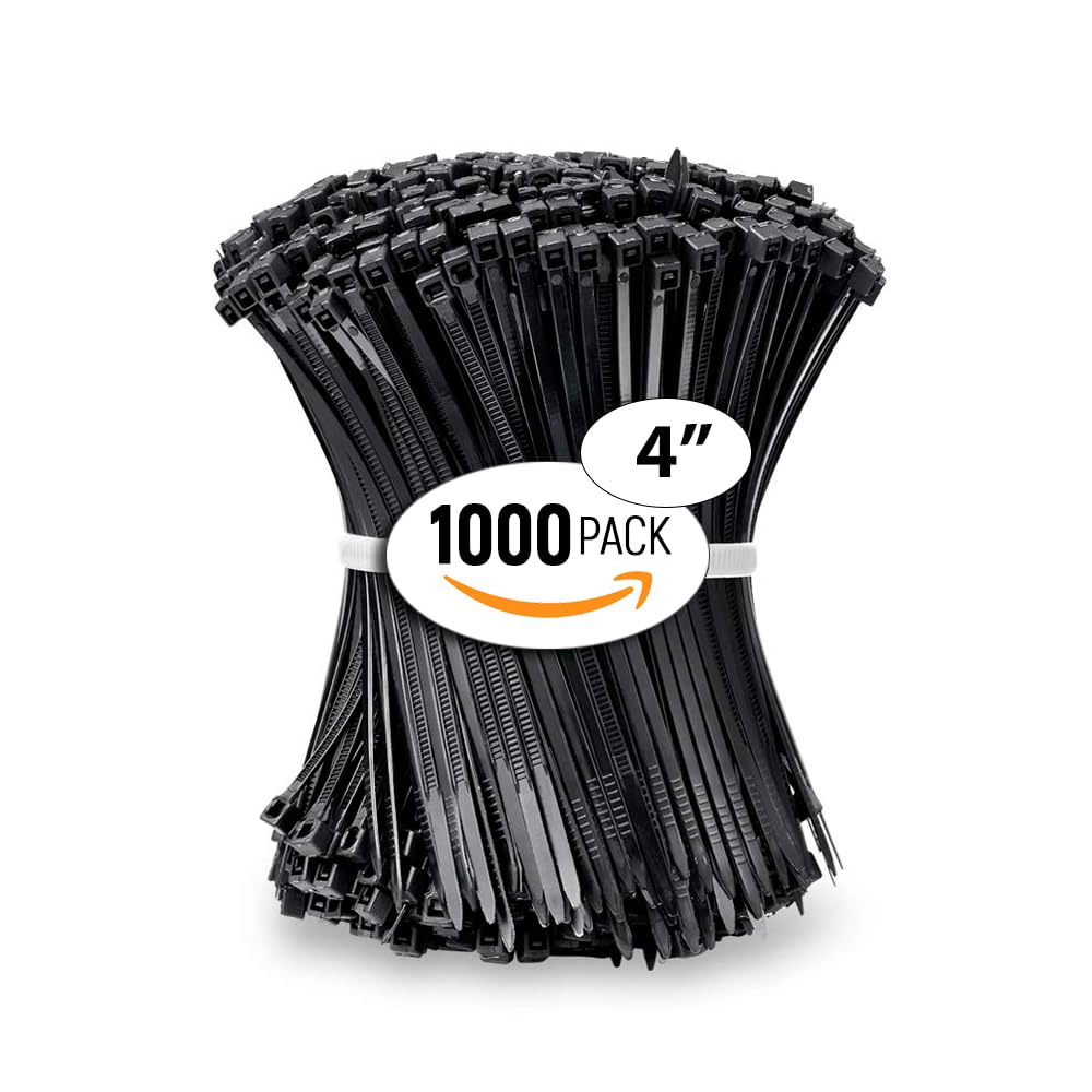 ALBO Black Zip Ties 4 Inch Plastic Cable Ties 1000 Pack Tie Wraps 18lb UV Resistant Small Nylon Wire Ties