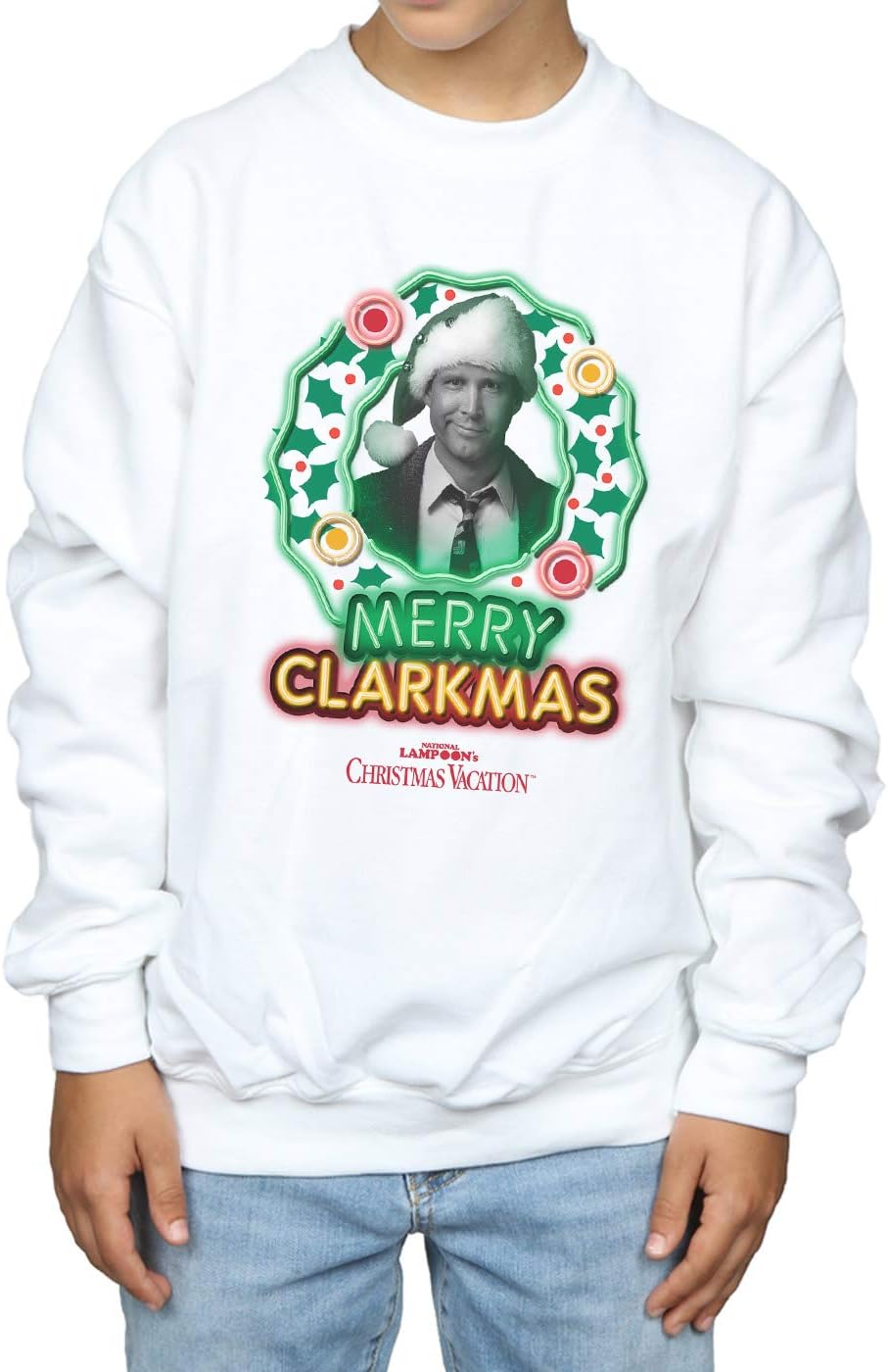 National Lampoon's Christmas Vacation Boys Greyscale Clarkmas Sweatshirt 7-8 Years White