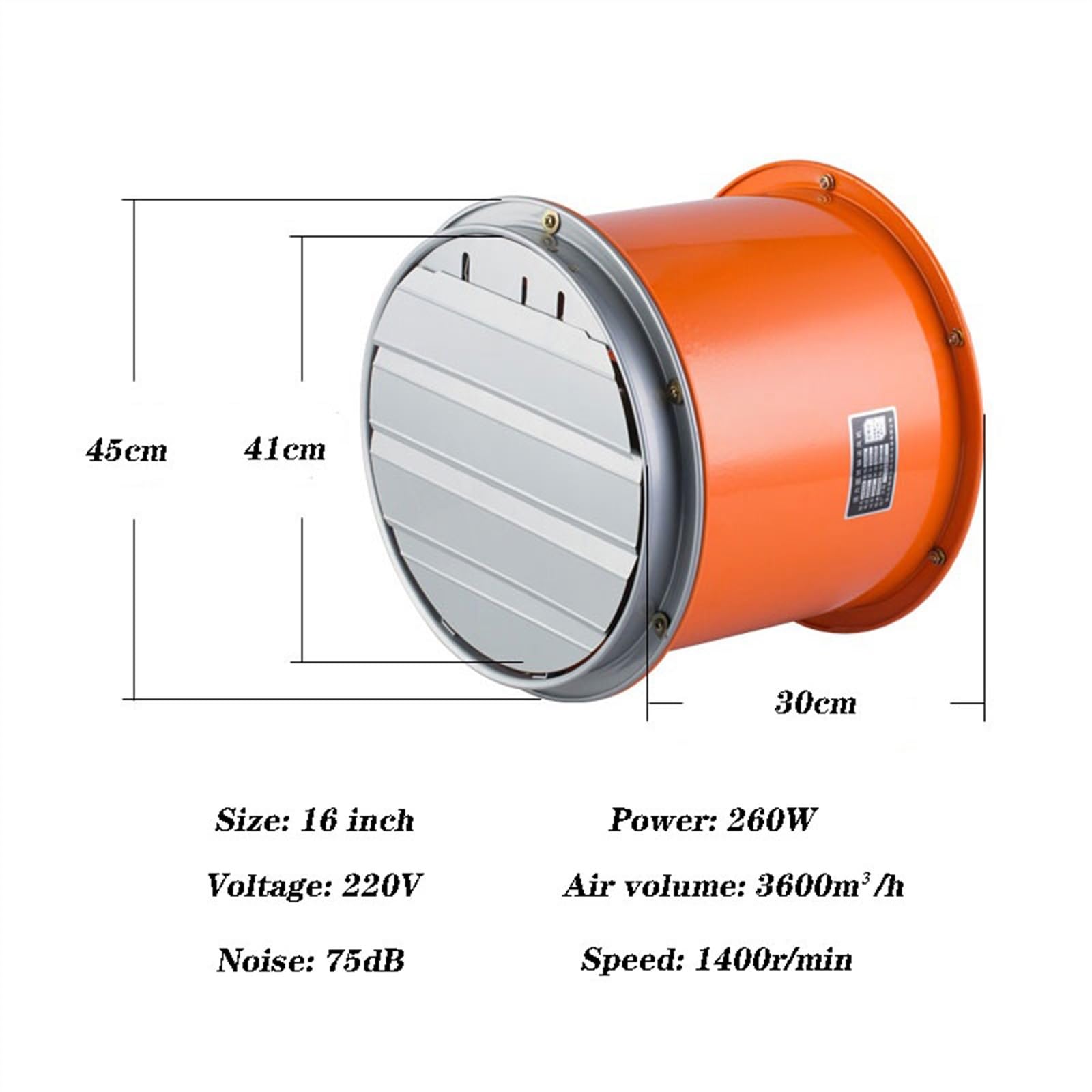 Bagno Potente Fumo Extractor per la casa, Cucina, Cilindro ad Alta Velocità, Fumo Aspiratore, Ventilazione Industriale ad Alta Potenza Ventilatore di Ventilazione(16 Inch)