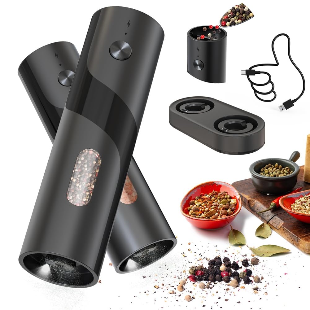 Moulin à poivre automatique rechargeable avec socle pour gros sel