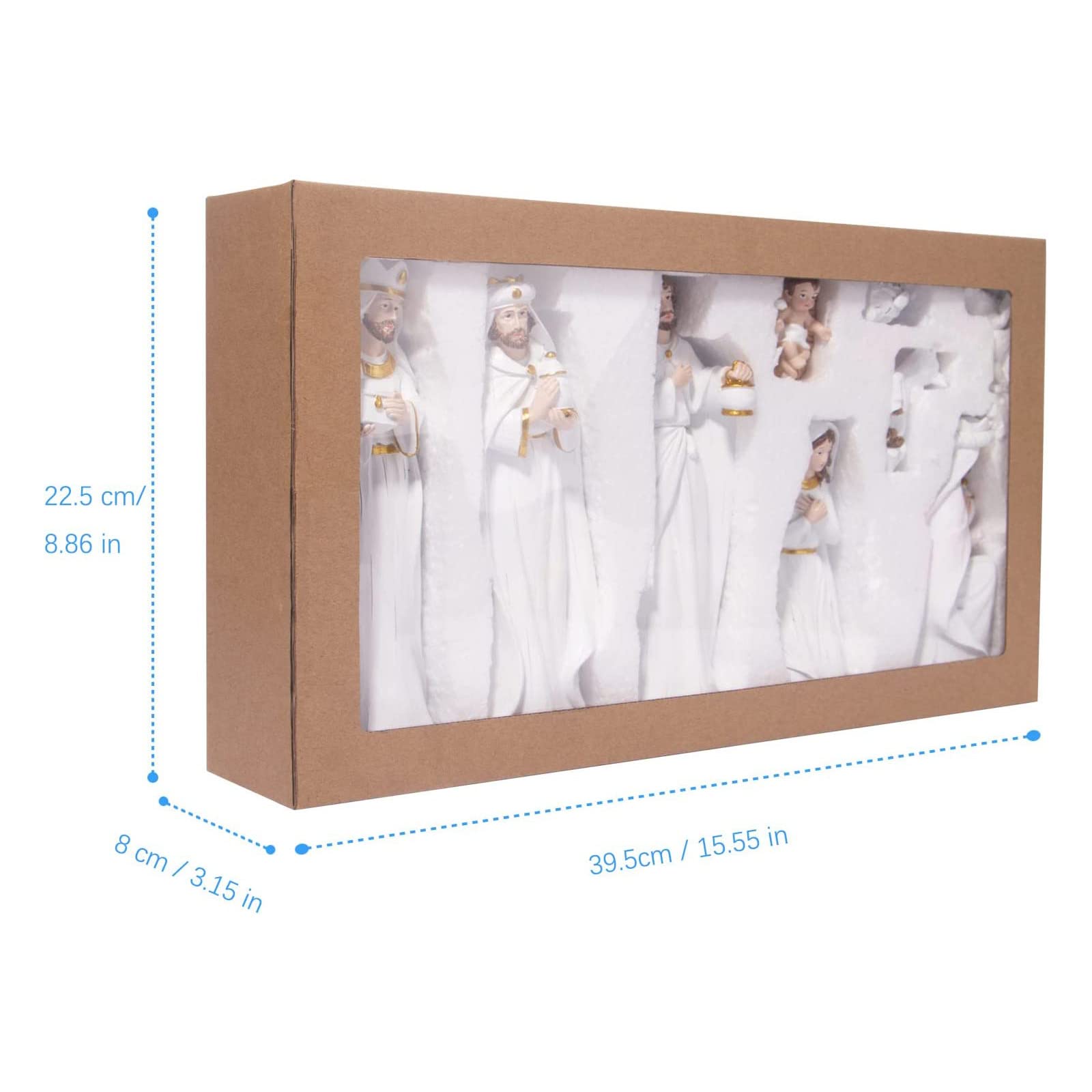 Statue Crèche Noël En Résine - Figurine Sagesse Décorative 39.5cm Peint Main