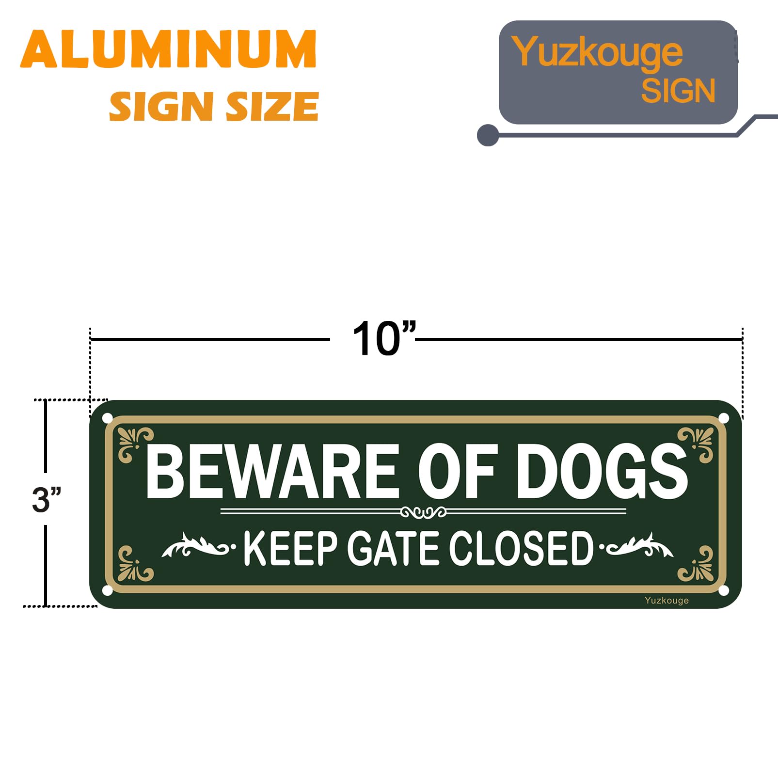 Yuzkouge Beware of Dog, Keep Gate Closed Sign- 2 Pack, 10” x 3” Rust Free Aluminum Sign, Weatherproof, Fade Resistant, Easy Mounting - Image 2